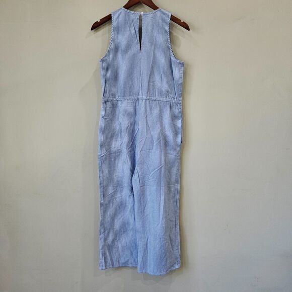 Anthropologie Drew Womens Striped Jumpsuit Small Blue White Nautical Beachy Wide - Picture 5 of 10